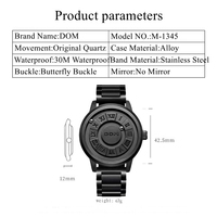 Reloj DOM 1345 para Hombre, Acero Inoxidable, Resistente al Agua, Cuarzo, Relojes de Pulsera de Moda, Nuevo Reloj con Puntero Desplazable, Fuerza Magnética