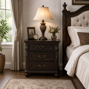 3 Drawer Nightstand Solid Wood Traditional Bedside Table Dark Cherry Finish 28 Wide Storage <b>Cabinet</b> - Product Image 6