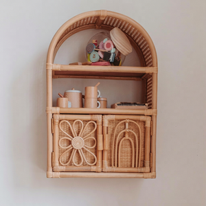 Étagère murale en rotin pour chambre d'enfant, armoire à jouets à 3 niveaux pour enfants, décoration et aménagement de la maison - Product Image 1
