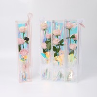 Caja de flores creativa de PVC, bolsa de flores portátil de una sola rosa a la moda festiva, transparente, con asa de cadena, venta al por mayor