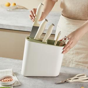 HeDou Knife Rack Chopstick Holder Plastic Multifunctional Integrated Kitchen Storage White Lime Color - Product Image 4