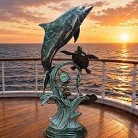 Sculpture personnalisable grandeur nature en bronze de dauphin et tortue marine pour paysages marins, statue en bronze