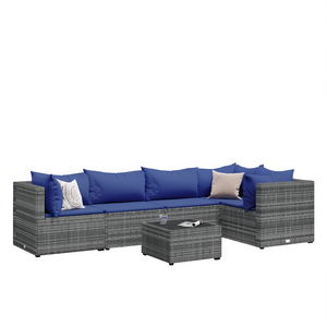 Conjunto de Muebles de Jardín de Ratán Gris con Estructura de Acero con Recubrimiento en Polvo, Diseño Contemporáneo para 6 Personas - Product Image 1