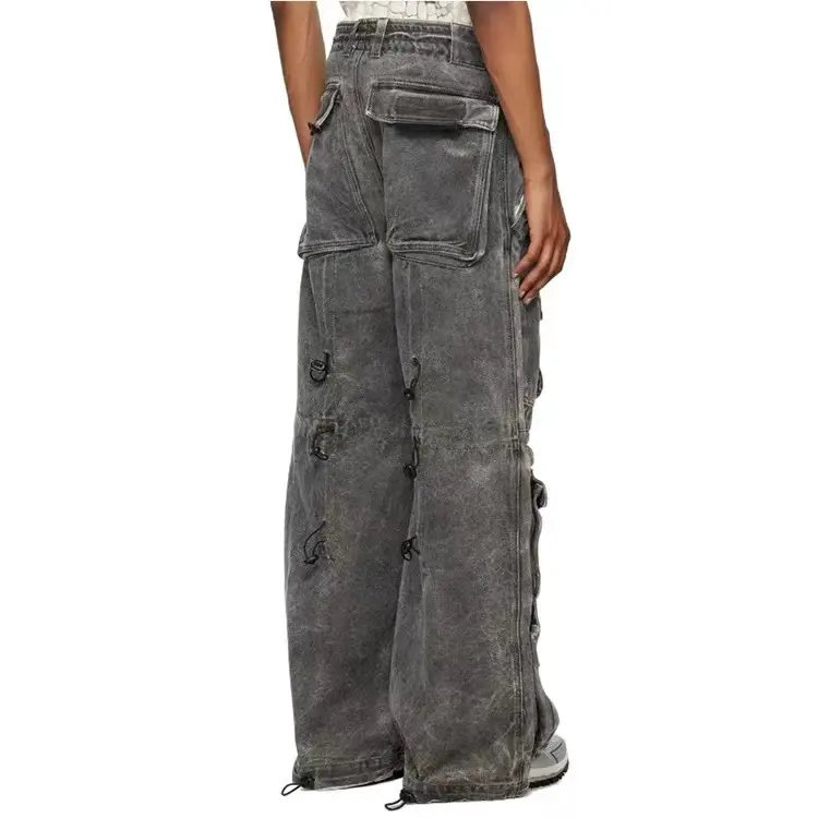 OEM מטען הומברה כיסי מכנסיים רחבים מכנסיים שטופים בחומצה ג'ינס וינטג' ג'ינס לגברים