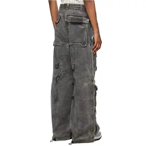 OEM מטען הומברה כיסי מכנסיים רחבים מכנסיים שטופים בחומצה ג'ינס וינטג' ג'ינס לגברים