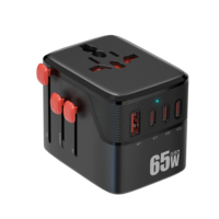 Adaptateur de voyage universel GaN 65W multi-ports, chargeur mural portable, prise de courant de voyage pour une utilisation mondiale