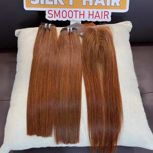 Faisceau droit d'os de couleur claire élevée Ombre avec fermeture Extensions de cheveux humains de haute qualité Os droit cheveux bruts vietnamiens - Product Image 6