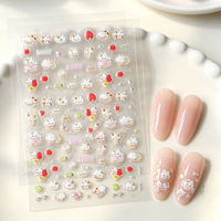 Autocollants pour ongles Kawaii, dessins animés 5D en relief, lapin blanc, fraise, nœud, autocollants adhésifs, mignons et doux, fournitures pour salon de manucure pour filles