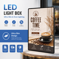 Boîte à lumière LED rectangulaire A3 ultra-mince à changement d'image, en verre trempé et cadre en alliage d'aluminium, pour publicité murale de café et de salon de thé