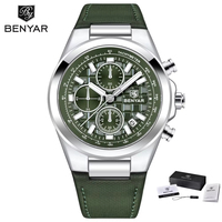 Montre-bracelet à quartz pour homme Benyar BY-5206, marque originale, bracelet en cuir, étanche, montre-bracelet de luxe pour homme, coffret cadeau Reloj