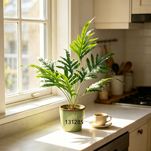 Grande plante artificielle de fougère à 12 branches, feuilles de 72 cm, feuillage de fougère profondément fendu <span class=keywords><strong>en</strong></span> <span class=keywords><strong>pot</strong></span> <span class=keywords><strong>en</strong></span> céramique vert clair pour la décoration d'appartements et de cafés - Product Image 1