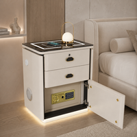 Table de Chevet Intelligente Multifonctionnelle Personnalisable, Moderne, Écologique, Pré-assemblée, à 2 Tiroirs, avec Plateau en Bois et Verre, et Fonctionnalité Sans Fil pour Hôpital