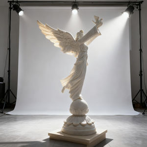 等身大手作りモダンデザイン白い大理石の天使像ダブ付きカスタム花崗岩彫刻教会ガーデンヴィラ - Product Image 5