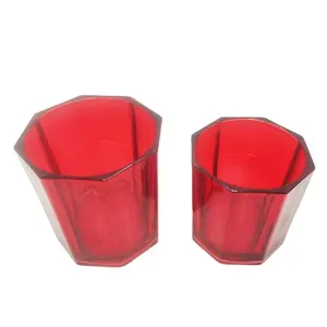 Toples Lilin Kaca Logo Kustom Bentuk Segi Enam dan Oktagon dengan Warna Merah