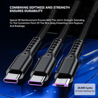 Cable de Carga 3 en 1 Duradero de 5A y 66W, Cable USB para Teléfono con Transmisión de 480Mbps, Accesorios de Cable USB de Carga Rápida