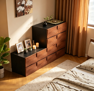Modern Wood Storage <b>Cabinet</b> with Black Frame and Slab Doors for Bedroom Furniture - Product Image 5