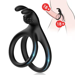 Double loop full silicone sex toys for male bonny ears clitoris stimulating stay harder erection cock ring