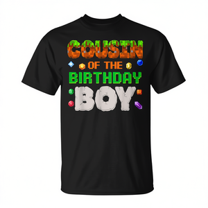 T-shirt Cousin Of The Birthday Boy Pixel noir pour garçons, style gamer vidéo pour anniversaire - Product Image 2