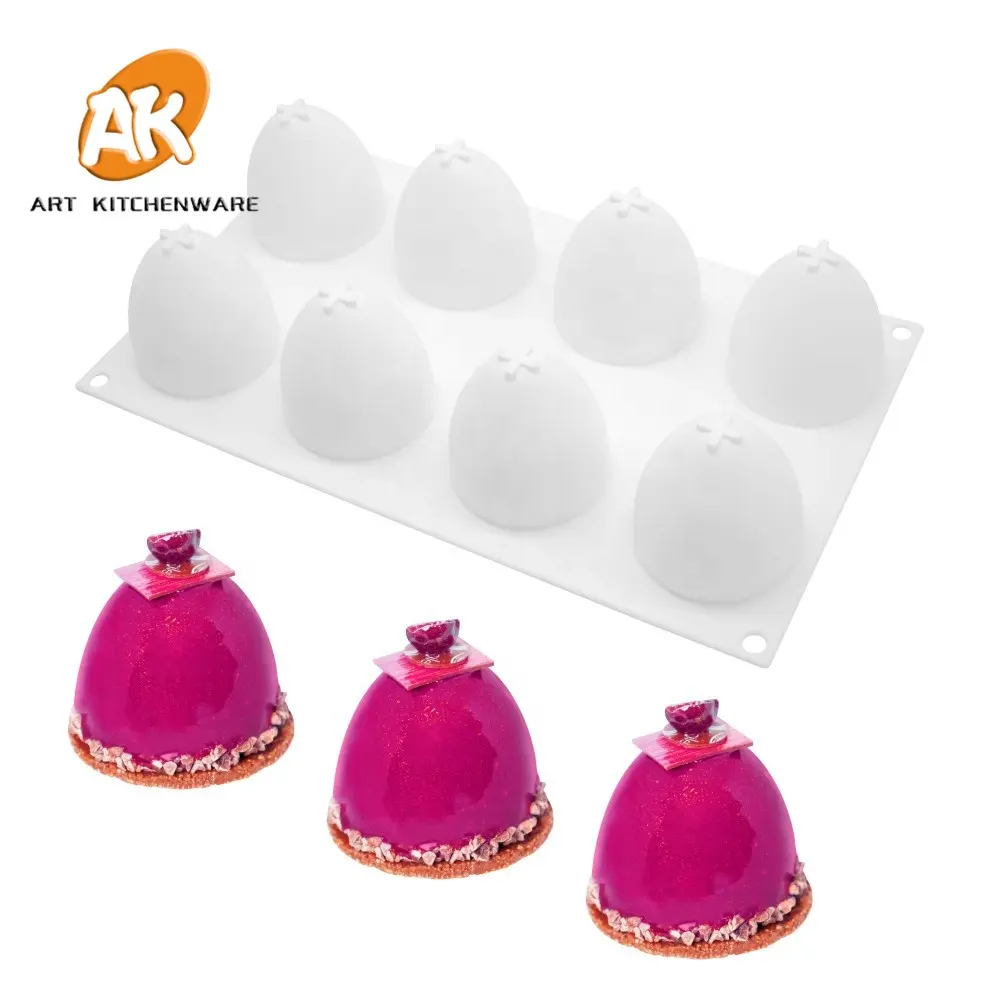 AK 8cavities Half Egg 3D Silicone Mousse Cake Molds French Dessert Molds for Bakery Kitchenware Pastry Baking Tools MC-71