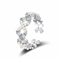 RFJEWEL 2026 Nouvelle bague en laiton plaqué argent avec perle/zircon cubique, bijoux de mode de haute qualité pour femmes