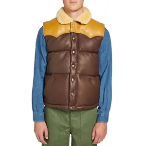 OEM Custom Plus size mens puffer down vest fur collar winter down leather Vest for men