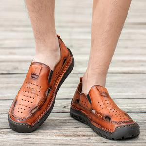 Handgefertigte Genähte Strand-Sandalen für Herren aus Echtem Leder mit Gummisohle und Geschlossener Zehenpartie - Product Image 5