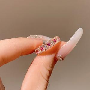 Bague en or rose 18 carats et argent sterling S925 plaqué, tendance rétro, luxe, sertie de diamants, corindon rouge, rubis sang de pigeon, colorée - Product Image 2