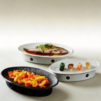 Ensemble chauffe-plats en céramique personnalisé avec logo, ovale, pour sushis, salades, fruits de mer, plateau de service écologique pour dîner, idéal pour fêtes, restaurants et maison