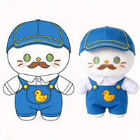 Peluche chat kawaii directement de l'usine, OEM personnalisé, chat blanc en peluche avec tenue brodée de canard, poupée chat en peluche douce et moelleuse