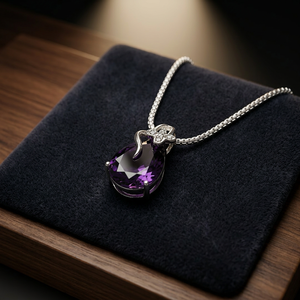 H.A. Gems J-160 <b>Silver</b> Plated Crystal Solitaire Teardrop Pendant Necklace <b>Snake</b> <b>Chain</b> Minimalist Design for Women/Unisex Party - Product Image 3