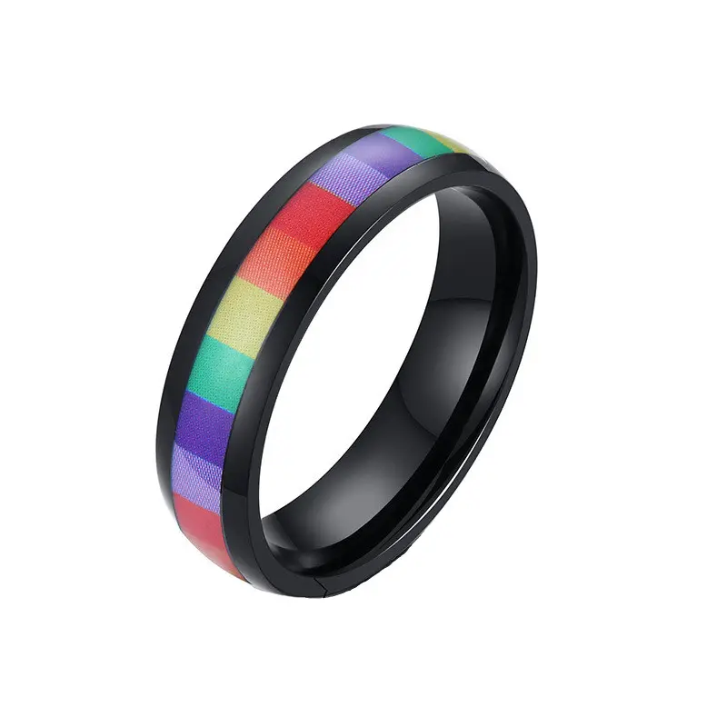 Tuswansジュエリー新しいデザインステッカーステンレス鋼レズビアンバイセクシャルLgbtゲイプライドレインボーリング同じセクシュアリティ婚約指輪