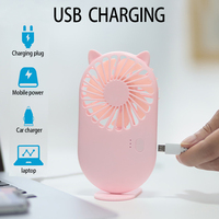 Ventilateur pliable rose, charge USB, ventilateur main oreilles chat, support bureau, vent fort, 3 vitesses, ventilateur enfant