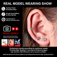 Boucles d'oreilles sans filetage en titane de qualité implantable G23 ASTM F136, plaqué or 24 carats, piercing labret à tige poussoir pour conque et hélix