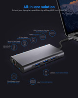 Adaptador Hub Tipo-C de 10 Puertos, Estación de Acoplamiento Multifuncional con USB3.0 PD 100W RJ45 1000Mbps, Tipo C 10 en 1, Hub USB 10 en 1