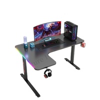 Bureau de jeu en forme de L avec éclairage LED noir Rgb