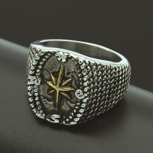 Hot Punk grain ancre <span class=keywords><strong>camée</strong></span> anneaux pour hommes or argent plaqué acier inoxydable huit pointu étoile relief bagues - Product Image 3