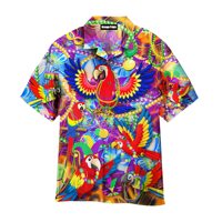 Chemise Hawaïenne Personnalisée à Imprimé Floral et d'Oiseaux, Impression à la Demande, Motif Papagei, Chemise à Revers en Polyester Sublimée, Chemise de Plage Estivale