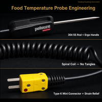 Sonde de température HUADONG 304 SS avec thermocouple et connexion à la terre, avec poignée et câble, pour la cuisson alimentaire et la chaîne du froid