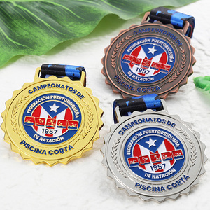 Médailles de sport personnalisées en alliage de zinc plaqué or, argent, <span class=keywords><strong>bronze</strong></span>, avec logo en émail et bord festonné, pour <span class=keywords><strong>la</strong></span> natation (Piscina Corta) - Product Image 4
