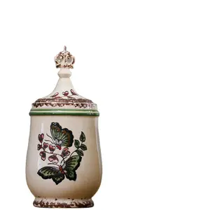 China supplier hand paint butterfly ceramic home decorative jar vase porcelain jar for candy coffee tea