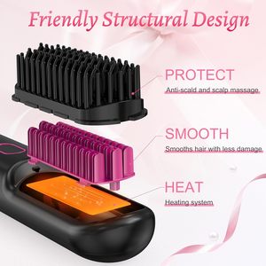 Phenitech <strong>Ceramic</strong> Electronic Hair Straightener <strong>Brush</strong>, Ionic <strong>Hot</strong> Comb Electric Hair Comb Straightening Hair Stick Cordless - Product Image 5