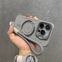 Étui magnétique avec support d'objectif relevable pour iPhone 16 15 14 13 12 11 Pro Max 17 Plus, avec dragonne en nylon tendance et cordon, coque souple NOUVEAU