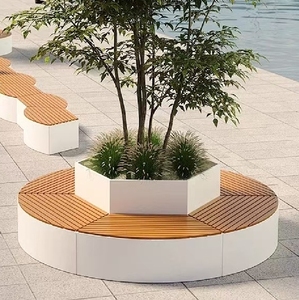 กระถางดอกไม้ไม้กรอบเหล็กพร้อมที่นั่งม้านั่งกลางแจ้งต้นไม้ขนาดใหญ่ - Product Image 6