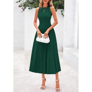 Vestido de punto plisado sin mangas de longitud midi para mujer FOXA, estilo casual, para trabajo o cóctel, color verde, primavera-verano - Product Image 3