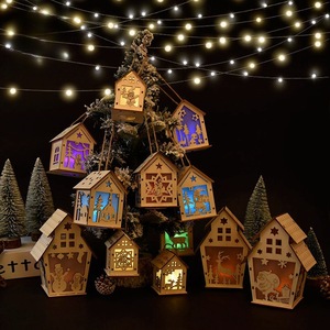 Glowing Wooden House <b>Ornaments</b> Laser Cut Christmas Hanging Decorations For Tree Window Display DIY Gifts - Product Image 3
