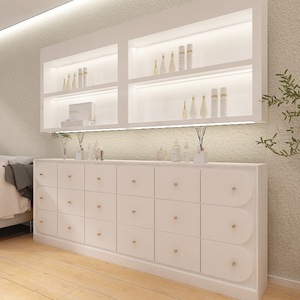 ตู้โชว์สีขาวสไตล์นอร์ดิกสำหรับร้านทำเล็บ ขายตรงจากโรงงาน พร้อมลิ้นชักเก็บของสำหรับยาทาเล็บ เฟอร์นิเจอร์ร้านเสริมสวย - Product Image 2