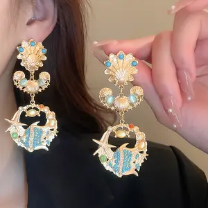 Boucles d'oreilles pendantes colorées pour femmes, perle opale océanique zircone