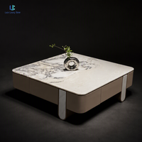 Table basse en marbre blanc Luca Arabescato |   Socle carré en pierre naturelle polie pour salon de villa, taille sur mesure