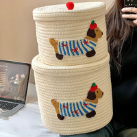 Panier de rangement en tissu durable et écologique au design de dessin animé, avec poignées en corde de coton et couvercle anti-poussière, pour jouets d'enfants, chiot, salon