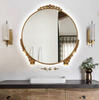 Miroir Coiffeuse Vintage Sculpté Style Européen Doré, Miroir Mural Antique Décoratif pour la Maison avec LED